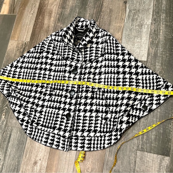 1 Madison Houndstooth Cape Capelet Black White Wool Blend Size Large - Picture 11 of 11